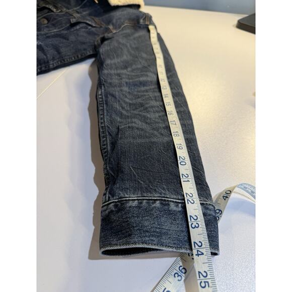 American Eagle Denim Jacket Mens Small Blue Sherpa Lined Bomber Trucker Biker - Picture 8 of 10